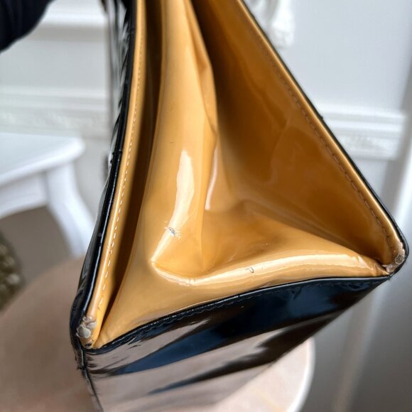 Authentic Chanel Parent Beige Black Leather Quilted Large Shoulder Bag B0796 - Picture 12 of 16